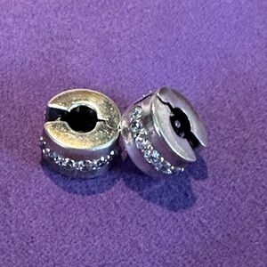 Pandora Silver Crystal Rondelle Spacer Beads pair